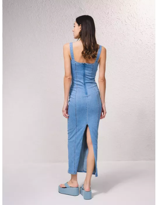 Vestido SMF largo denim con cremallera