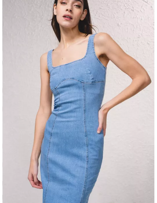 Vestido SMF largo denim con cremallera