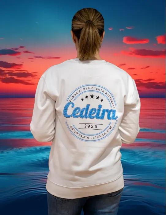 Sudadera Unisex Sello de Cedeira blanca (personalizable)
