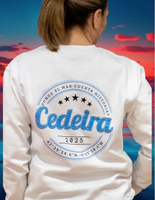 Sudadera Unisex Sello de Cedeira blanca (personalizable)