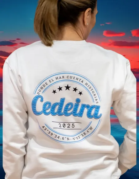 Sudadera Unisex Sello de Cedeira blanca (personalizable)