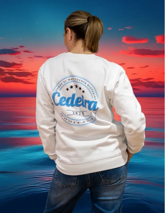 Sudadera Unisex Sello de Cedeira blanca (personalizable)
