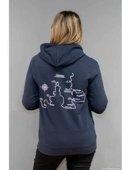 Sudadera cremallera Unisex capucha Mapa Costa de Cedeira