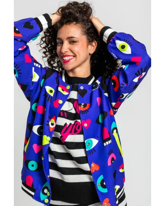 Bomber Reversible Ojos Corazones y Bocas · Lolina Love Yourself
