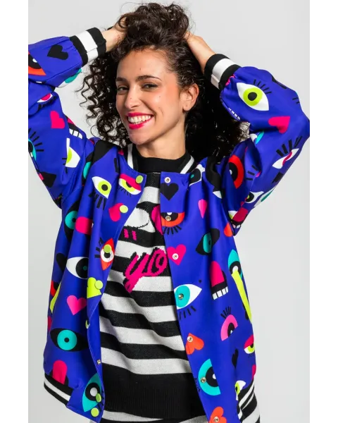 Bomber Reversible Ojos Corazones y Bocas · Lolina Love Yourself