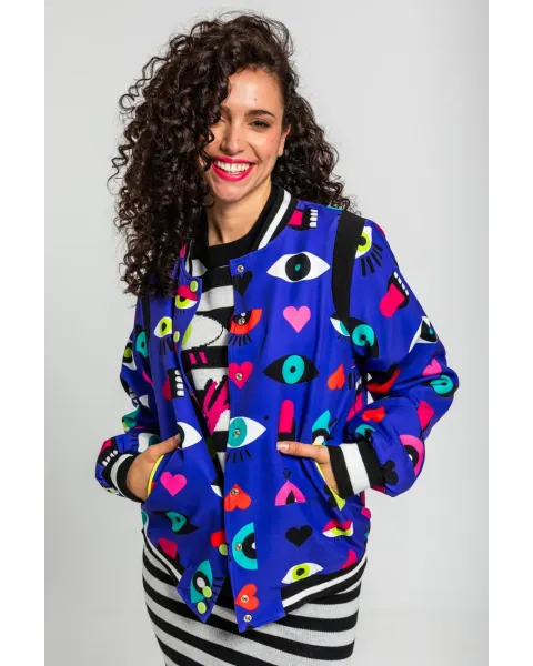 Bomber Reversible Ojos Corazones y Bocas · Lolina Love Yourself