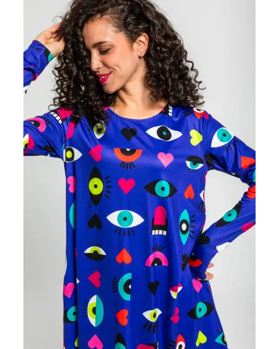 Vestido Corte A Ojos Corazones y Bocas · Lolina Love Yourself
