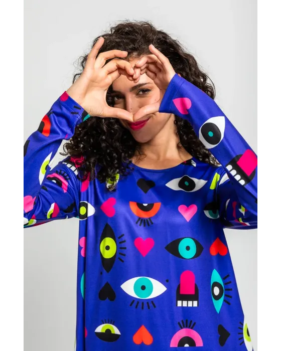 Vestido Corte A Ojos Corazones y Bocas · Lolina Love Yourself