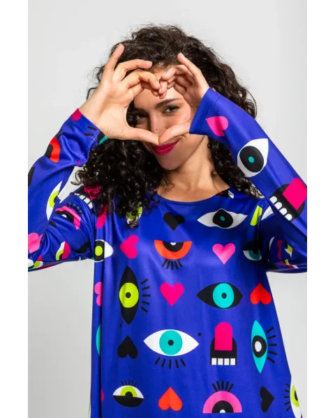 Vestido Corte A Ojos Corazones y Bocas · Lolina Love Yourself