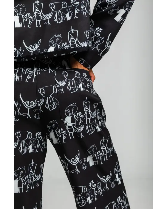 Pantalón Culotte Garabatos Monocromático · Lolina Imagine