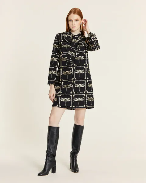 Vestido negro lazada bordado libélulas · PepaLoves