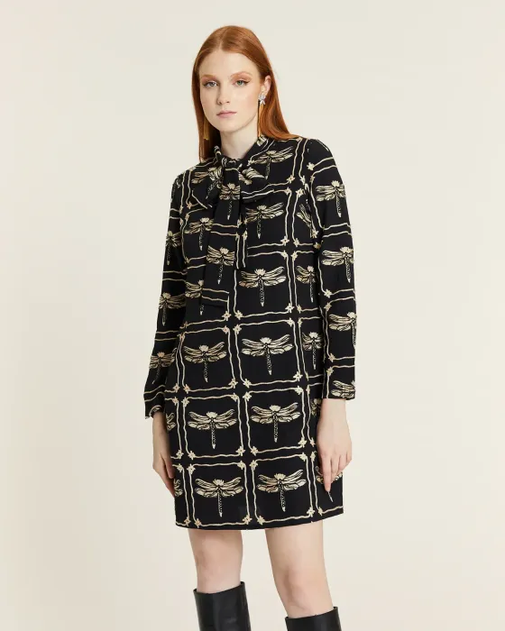 Vestido negro lazada bordado libélulas · PepaLoves
