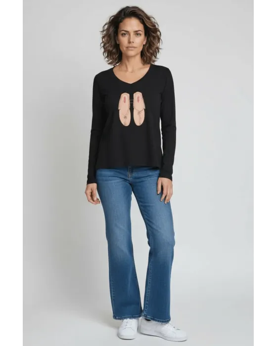 Camiseta LolitaS&L Negra Bordado Sandalias · Maldita Shop