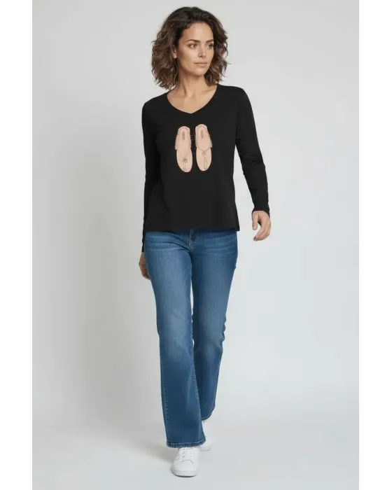 Camiseta LolitaS&L Negra Bordado Sandalias · Maldita Shop