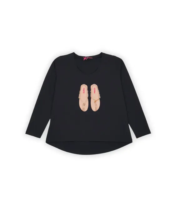 Camiseta LolitaS&L Negra Bordado Sandalias · Maldita Shop