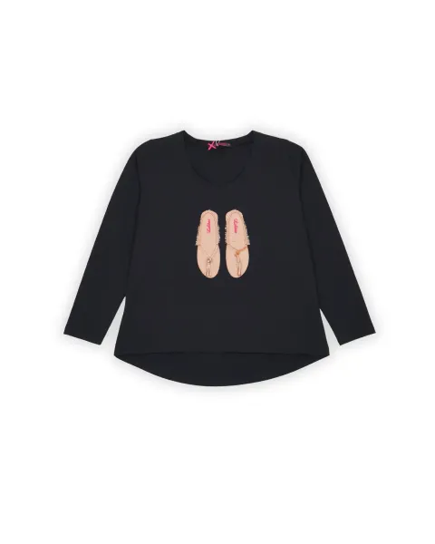 Camiseta LolitaS&L Negra Bordado Sandalias · Maldita Shop