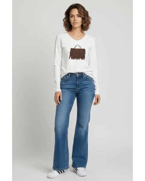 Camiseta Blanca Bolsito Flecos Marrón LolitaS&L · Maldita Shop