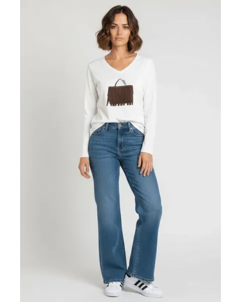 Camiseta Blanca Bolsito Flecos Marrón LolitaS&L · Maldita Shop