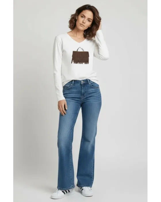 Camiseta Blanca Bolsito Flecos Marrón LolitaS&L · Maldita Shop