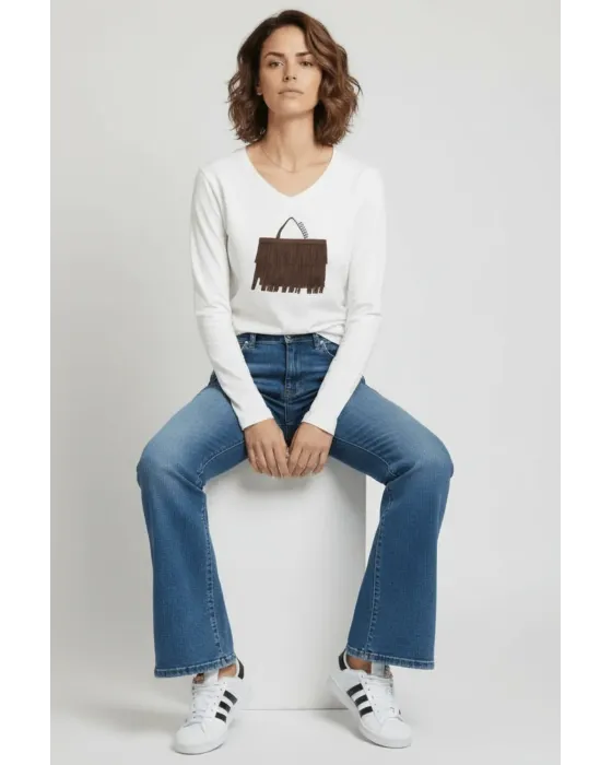 Camiseta Blanca Bolsito Flecos Marrón LolitaS&L · Maldita Shop