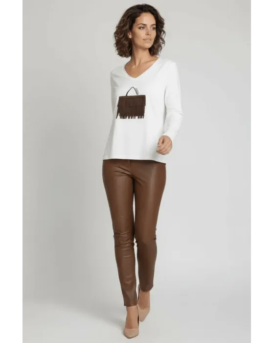 Camiseta Blanca Bolsito Flecos Marrón LolitaS&L · Maldita Shop