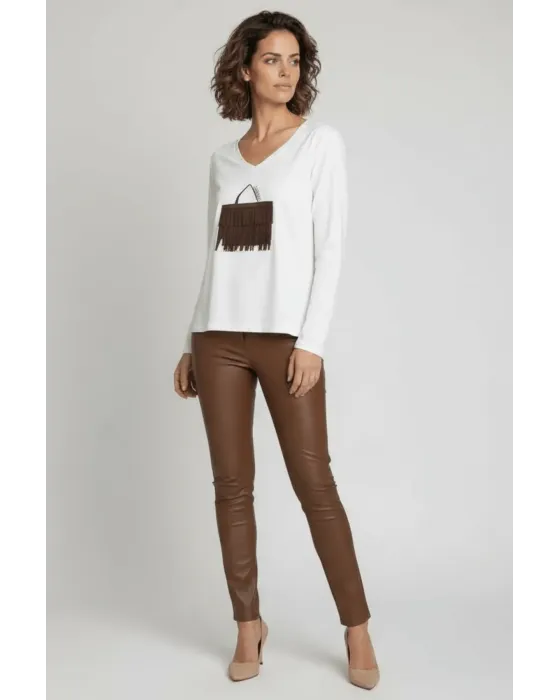 Camiseta Blanca Bolsito Flecos Marrón LolitaS&L · Maldita Shop