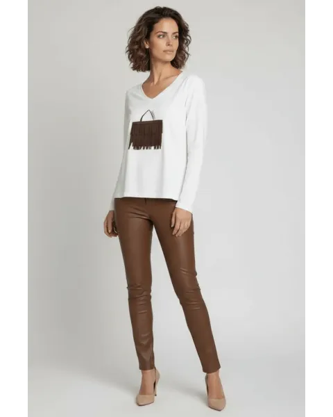 Camiseta Blanca Bolsito Flecos Marrón LolitaS&L · Maldita Shop