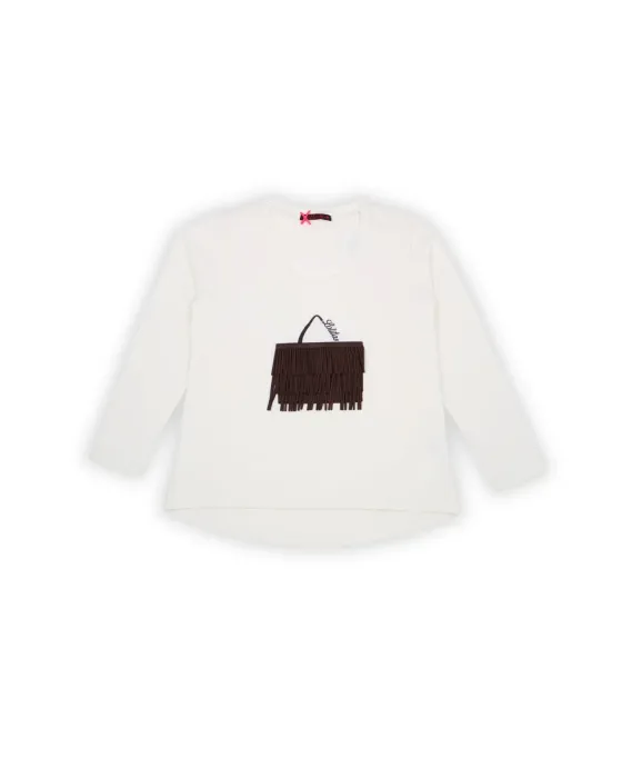 Camiseta Blanca Bolsito Flecos Marrón LolitaS&L · Maldita Shop