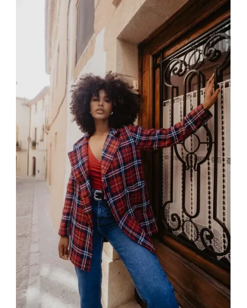 Chaqueta Cuadros Leopardas Roja · Animosa · Colección Amigas