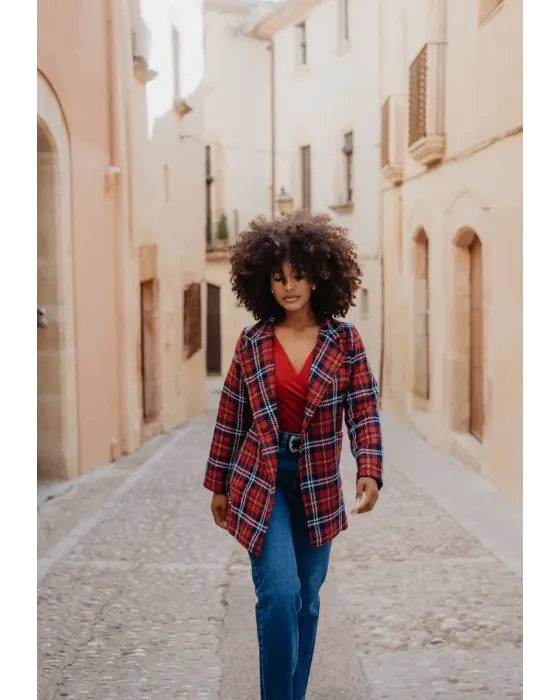 Chaqueta Cuadros Leopardas Roja · Animosa · Colección Amigas