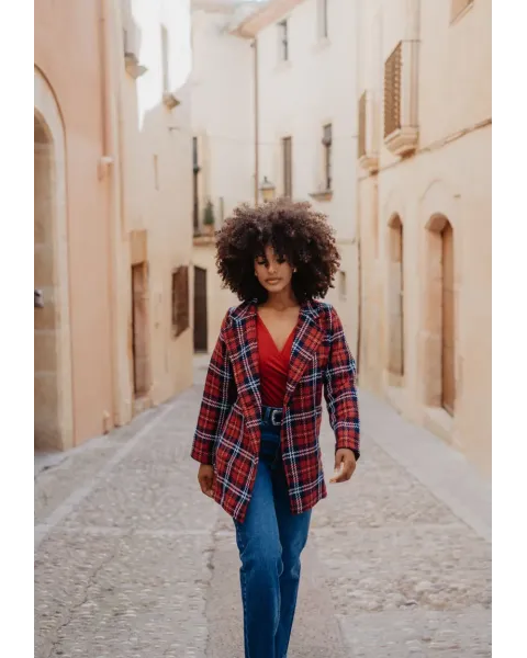 Chaqueta Cuadros Leopardas Roja · Animosa · Colección Amigas