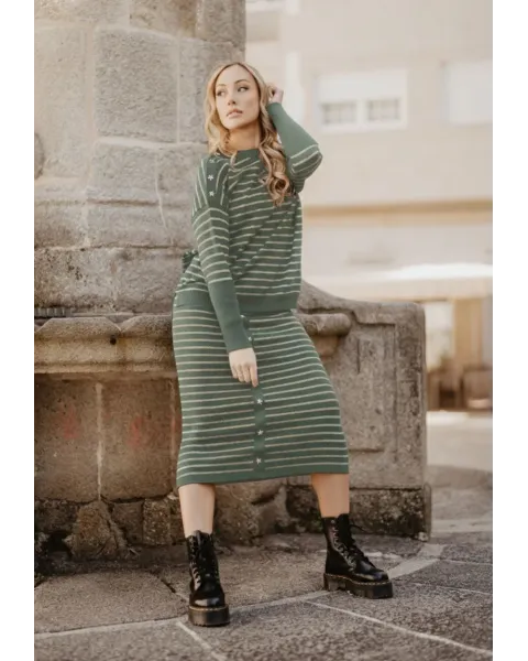 Falda Rayas Estrellas Punto Verde · Animosa · Colección Amigas