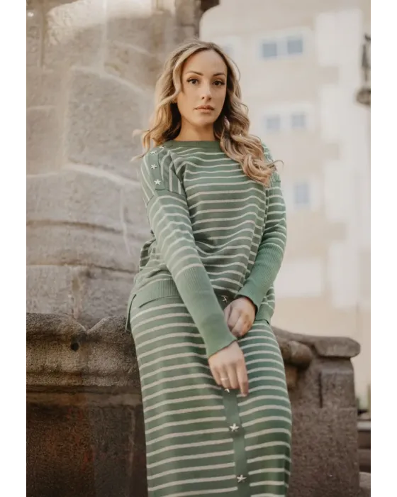 Falda Rayas Estrellas Punto Verde · Animosa · Colección Amigas