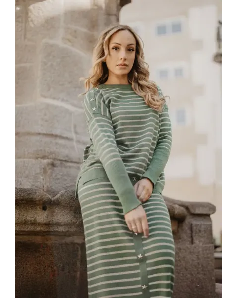 Falda Rayas Estrellas Punto Verde · Animosa · Colección Amigas