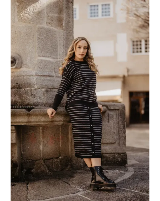Falda Rayas Estrellas Punto Negra · Animosa · Colección Amigas