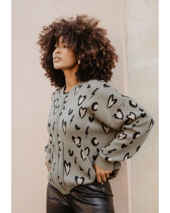 Bomber Gueparda Punto Verde · Animosa · Colección Amigas