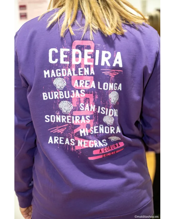 Sudadera Playas de Cedeira Graffiti Lila | Alma y Origen