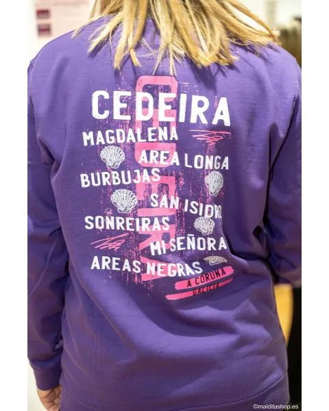 Sudadera Playas de Cedeira Graffiti Lila | Alma y Origen