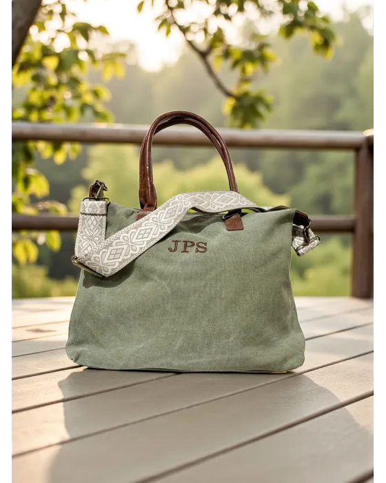 Bolso Aura Personalizado verde | Lona y piel · Alma y Origen