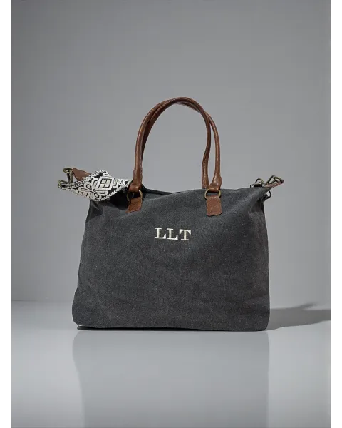 Bolso Aura Personalizado negro desgastado | Lona y piel · Alma y Origen