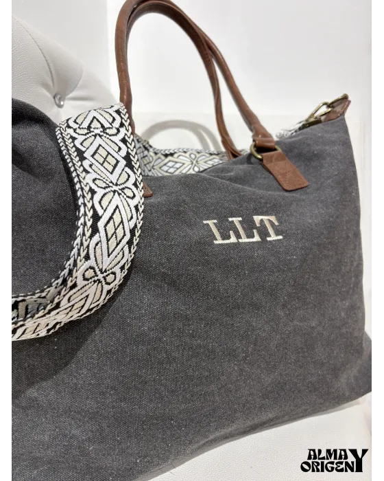 Bolso Aura Personalizado negro desgastado | Lona y piel · Alma y Origen