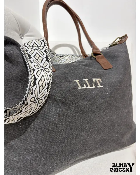 Bolso Aura Personalizado negro desgastado | Lona y piel · Alma y Origen
