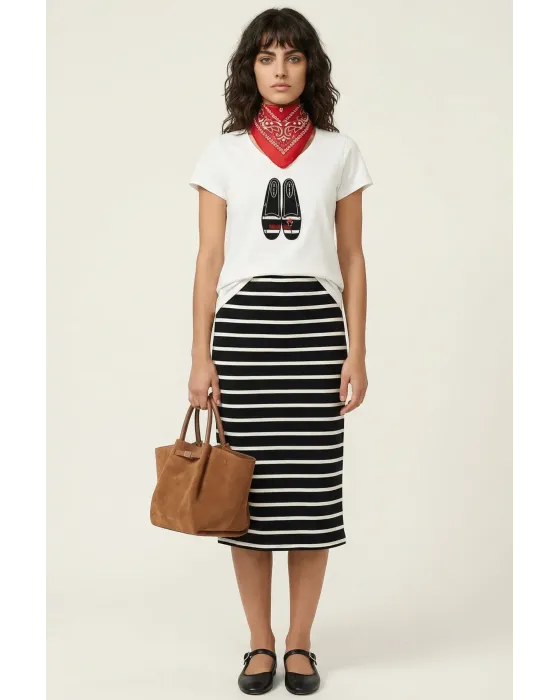 Falda Negra Rayas Lolitas&L | Falda Lápiz Midi | Maldita Shop