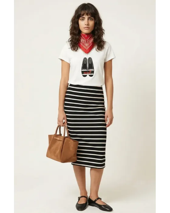 Falda Negra Rayas Lolitas&L | Falda Lápiz Midi | Maldita Shop
