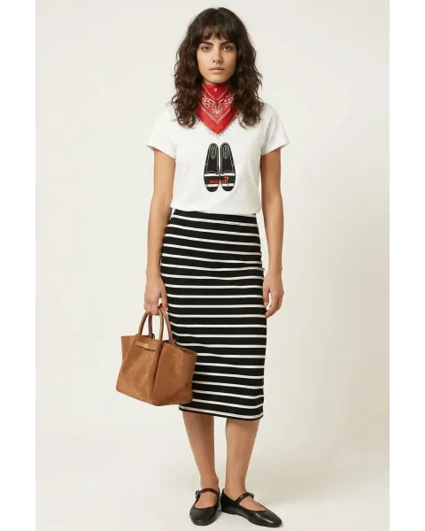 Falda Negra Rayas Lolitas&L | Falda Lápiz Midi | Maldita Shop
