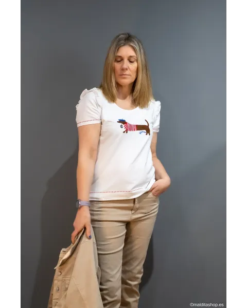 Camiseta Blanca Perro Salchicha Lolitas&L | Estilo Parisino | Maldita Shop