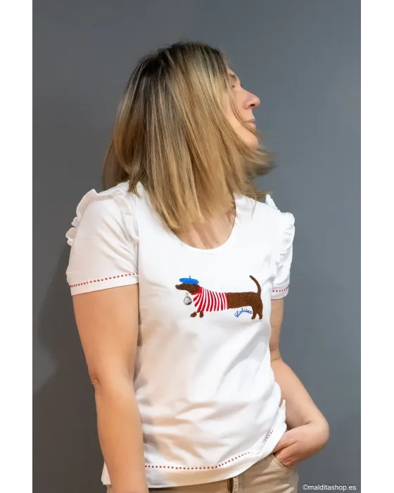 Camiseta Blanca Perro Salchicha Lolitas&L | Estilo Parisino | Maldita Shop