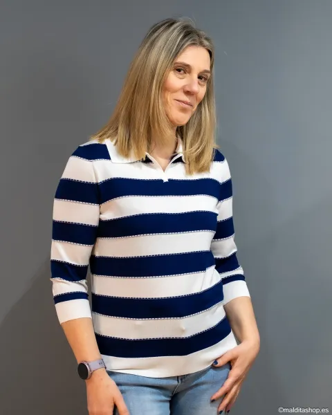 Polo Rayas BuddyBlue Natural/Marino | Punto Marinero | Maldita Shop