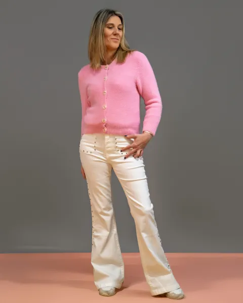 Pantalón Tejano Fantasía Blanco | Jeans Campana Estrellas | Maldita Shop