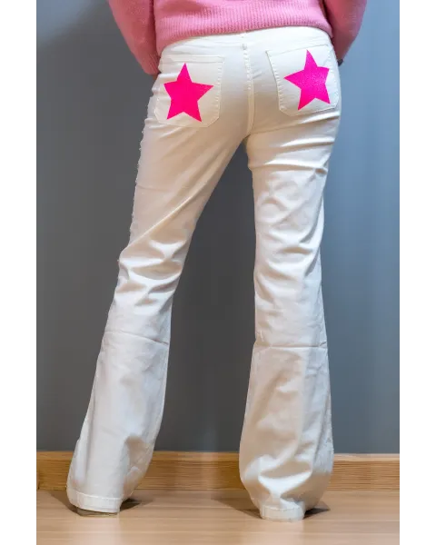 Pantalón Tejano Fantasía Blanco | Jeans Campana Estrellas | Maldita Shop